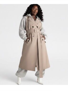KBB by Kahlana The Sweatshirt Trench Coat Khaki & Heather Gray Hoodie NWT L